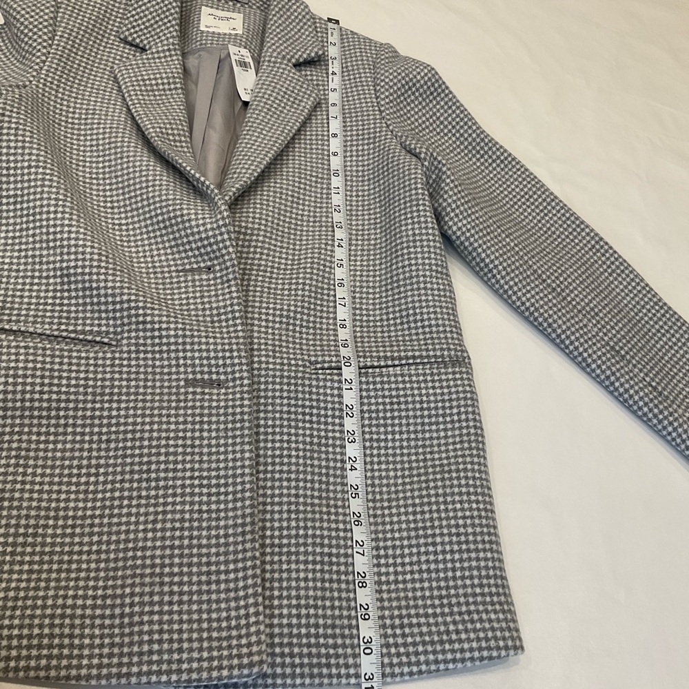 NWT Abercrombie & Fitch Wool Blend Houndstooth Tailored Top Coat in Grey Medium - Picture 14 of 16